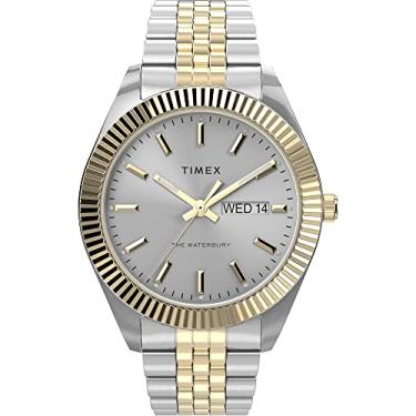 Imagem de Timex Relógio Masculino Waterbury Legacy Day-Date 41 mm Quartzo Pulseira de Aço Inoxidável, Prata, 20 Casual (Modelo: TW2V17400VQ)