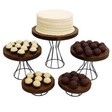 Imagem de Kit Boleira Bandejas Decoração Festa Expositor Doces 5 Peças Ferro Pre