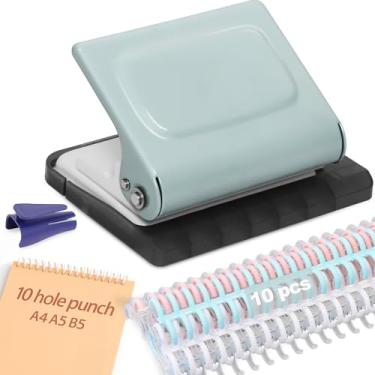 Imagem de Máquina de encadernação de 10 furos para planejadores com 10 anéis multicoloridos, 30 furos em A4, 20 furos em A5, 26 furos em B5, capacidade para 10 folhas (azul claro)