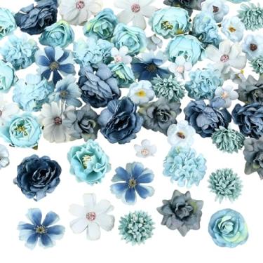 Imagem de SOFPLATE 60 peças de flores falsas mini rosas artificiais a granel tecido azul celeste decorativo pequena margarida floral decoração para festa de aniversário de casamento guirlanda faixa de cabelo