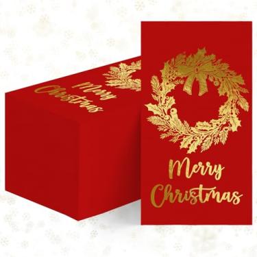 Imagem de Horaldaily 100 guardanapos decorativos de papel descartáveis de Natal, guirlanda de Natal em folha dourada vermelha para festa, almoço, jantar, cozinha, banheiro