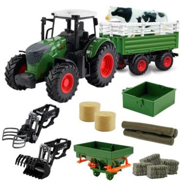 Imagem de Trator de brinquedo com reboque Peagprav Farm Toys 1/24 Scale 42cm