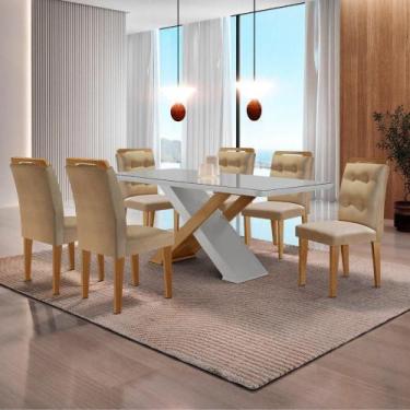 Imagem de Mesa Sala De Jantar Carol 180cm E 6 Cadeiras Carol Moderna Turim / Off