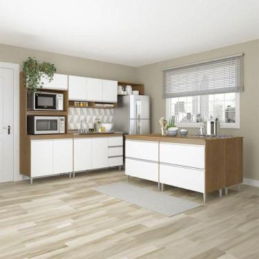 Imagem de Cozinha Modulada 280cm Balcão Ilha Grande 8pçs Menu Móveis Branco Avel