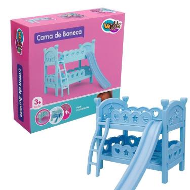 Imagem de Beliche Cama Boneca Dupla Escorregador Berço Infantil Brincadeiras Casinha Brinquedo Azul