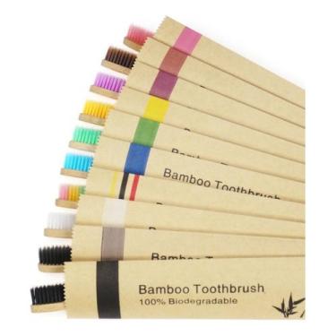 Imagem de 10 Escovas De Dentes De Bambu Embalagem Individual Ecológica - Bamboo