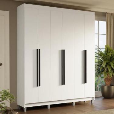 Imagem de Guarda-Roupa Casal com Pés 6 Portas Batentes Branco/Branco/Preto Satur