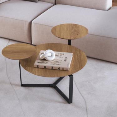 Imagem de Mesa de Centro Três Tampos Chanfrado Orgânica Pé Metal Complementos - 