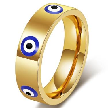 Imagem de Aliança de casamento com olho turco para mulheres, banhado a ouro 18K, anel de aniversário de zircônia cúbica, presente para esposa, joia de proteção de aço inoxidável não manchada, ajuste seguro