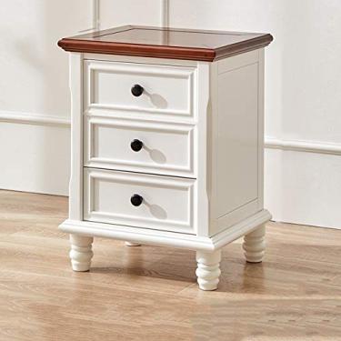 Imagem de Mesa de cabeceira simples moderna de madeira maciça armário de cabeceira com 3 camadas de gavetas e 4 pés de madeira mesa de cabeceira luxuosa leve (A 40 x 33 x 55 cm)