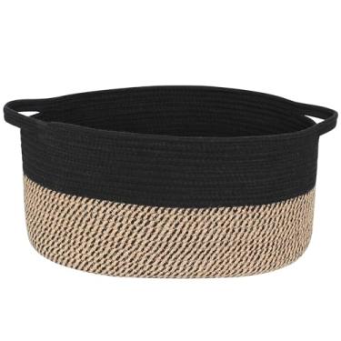 Imagem de MEGASKET Cesta de tecido para armazenamento, cesta de vime de juta preta de 43 x 30 x 20 cm para brinquedos, livros, toalhas, panos, sapatos, caixa decorativa de vime para prateleiras, armário