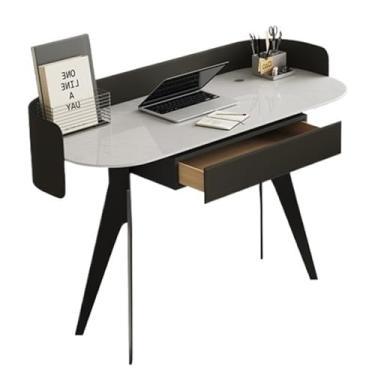 Imagem de Mesa de escritório moderna de 119,9 cm com gaveta, mesa de mesa para laptop com topo de laje de pedra para computador único para mesa de estudo de espaço pequeno