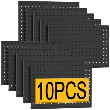 Imagem de PBHEPJ 10 painéis de metal para placa de estacas, placas resistentes para armazenamento de ferramentas de garagem e jardim, inclui kits de âncoras e parafusos de drywall, preto (10 peças 40,6 cm x