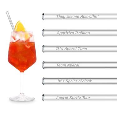 Imagem de Conjunto de presente Halm Glass Straws Aperol Spritz | 6 peças retas de 20 cm | 6 frases engraçadas acessórios de coquetel | Canudos de vidro reutilizáveis gravados - Canudos de vidro