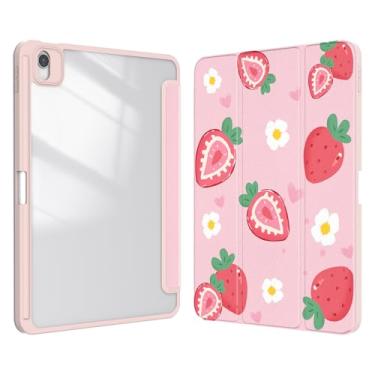 Imagem de Xkladz Capa para iPad Air 11 polegadas M3 (2025) / M2 (2024), iPad Air 5ª/4ª geração (2022/2020) 10,9 polegadas, capa com porta-lápis, capa traseira transparente design fofo morango