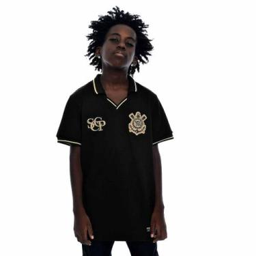 Imagem de Camiseta Polo Infantil Social Preta e Dourada Corinthians, 8, Preto