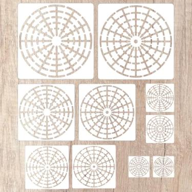 Imagem de 10 peças de estênceis de pintura de mandala, 5 tamanhos reutilizáveis, modelo de segmento de estêncil de mandala para conjunto de ferramentas de pontos, para papel, parede, tela, projetos de arte de