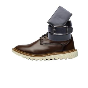 Imagem de ThézB Sapato Social Oxford Masculino em Couro Sintético, Sola Tratorada, Estilo Brogue, com Cinto e Carteira, Marrom (Conhaque Off, BR, Adulto, Numérico, 42)