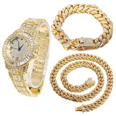 Imagem de Halukakah Relógio de diamante masculino - The Frost - monofone de diamantes glaciais, ouro real 18 quilates, banhado a ouro branco banhado a ouro branco gelado, mostrador redondo de 38 mm de largura