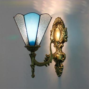 Imagem de Luminária de parede retrô americana em vidro colorido com LED, estilo europeu, luxuosa, para sala de estar, restaurante, quarto, escritório, casa de campo, hotel, café, bar, corredor (1 lâmp