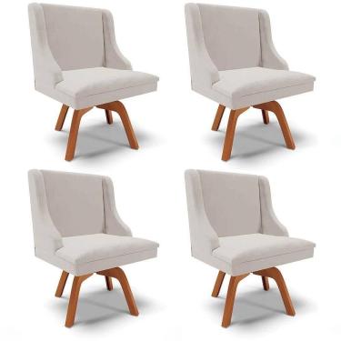 Imagem de Kit 4 Cadeiras Estofadas Base Giratória De Madeira Lia Veludo Cinza - Ibiza