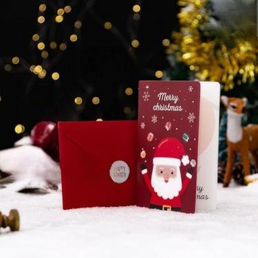 Imagem de Cartão de Natal de favo de mel 3D com envelope e adesivo, cartão de felicitações de Papai Noel boneco de neve pop-up, cartão de presente criativo de feriado (vermelho)