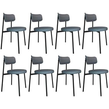 Imagem de Cadeira De Jantar Estofada Kit 8 Nyka M25 Linho Cinza - Mpozenato