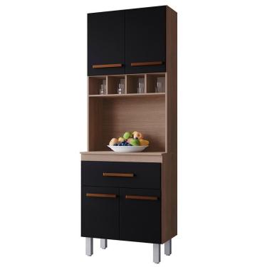 Imagem de Armario Paneleiro 4 Portas 1 Gaveta 197x60 Cm Vitoria Savana Preto Mobbs