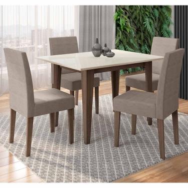 Imagem de Conjunto Sala De Jantar Mesa Retangular Kate Com Vidro 120cm E 4 Cadeiras Josi Amêndoa/off White - Poliman