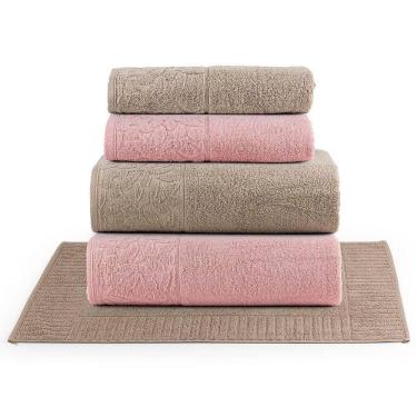 Imagem de Jogo De Banho Blume Toalhas Macias 100% Algodão Fio Penteado 5 Peças Rosa E Bege