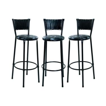 Imagem de 3 BANQUETAS ALTA JUNCO PRETO COZINHA AREA GOURMET MOVEIS DE JUNCO (Preto Florido)