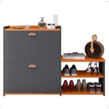 Imagem de Sapateira Banquinho 21 Calçados Prateleira Gaveta Basculante(Cinza/Cinamomo)