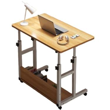 Imagem de HGTRH Mesa sobreposta com rodas, mesa móvel ajustável em altura com compartimento de armazenamento único 80 x 40 cm, ajuste de altura 56 x 82 cm, fácil de montar, economize espaço, cor nogueira