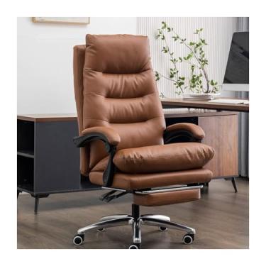 Imagem de HGTRH Cadeira de escritório com descanso para os pés, cadeira executiva ergonômica com almofada de assento de mola espessa, base de liga de alumínio de massagem de 7 pontos, encosto ajustável de 90°