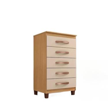 Imagem de Cômoda Embutida com 5 Gavetas Espaçosas – Design Moderno e Funcional, Ideal para Quartos Pequenos(Carvalho Americano/Off White)