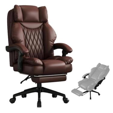 Imagem de HGTRH Cadeira executiva ergonômica de escritório com apoio para os pés, cadeira de computador com suporte lombar cadeira grande e alta 160° reclinável grossa acolchoada 360° giratória 150 kg