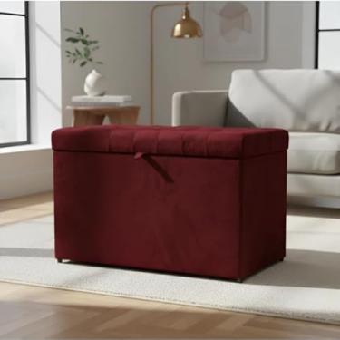 Imagem de Puff Baú Decorativo Estofado C/pistão á gás 68 cm 100% MDF(VINHO,Pés em PVC)