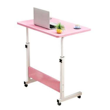 Imagem de Mesa ajustável multifuncional com rodízios - Adequada para laptop, cama, sofá e escritório doméstico, fácil de mover (Rosa)