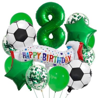 Imagem de Balão verde número 8 de futebol. Balões grandes de alumínio de 8º aniversário, balões coloridos de 8 anos para futebol, 8 anos, balões esportivos, kits de balões de festa, meninos, decoração de festa