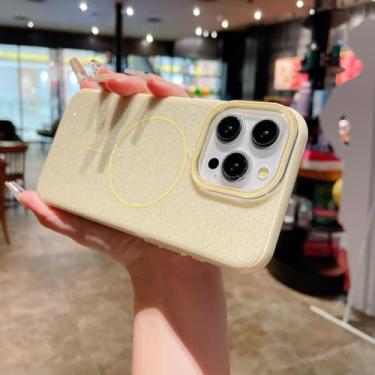 Imagem de HTVJFX Capa de celular luxuosa com glitter e carregamento sem fio, magnética e à prova de choque para iPhone 16 Pro Max (amarela)