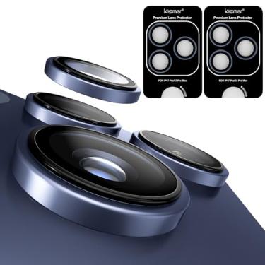 Imagem de KISMER Protetor de lente de câmera para iPhone 17 Pro, liga de alumínio, proteção de tela de vidro temperado, pacote com 2, azul