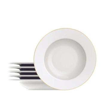 Imagem de Kit Prato Fundo Filetado Tramontina Elisa Em Porcelana Com Borda Doura