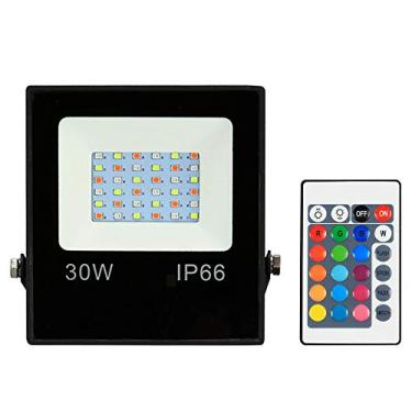 Imagem de Refletor RGB de LED 10W com Controle Remoto 16 Cores 4 Modos Iluminação Brilho Ajustável IP65 À Prova d Água- Refletores