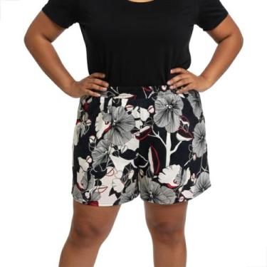 Imagem de Shorts Feminino Plus Size Floral Poliéster Bermuda Casual - ALPHAPOLO,
