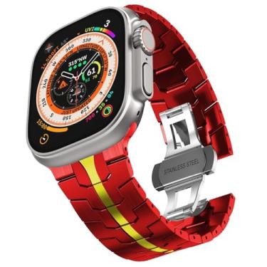 Imagem de AHGDDA Pulseira de aço inoxidável para Apple Watch Ultra 2 de 49 mm, 45 mm, 44 mm e 42 mm, pulseira de metal com fecho dobrável para Apple Watch séries 9, 8, 7, 6, 5, 4, 3, 2, 1 Ultra/Ultra 2