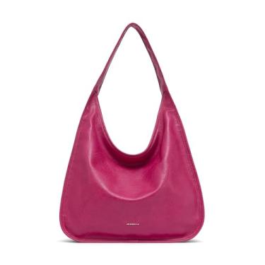 Imagem de NEWBELLA Bolsa Hobo feminina - Bolsa de ombro e bolsa de mão de couro sintético, bolsa de trabalho espaçosa para viagens e uso diário, Vermelho rosa