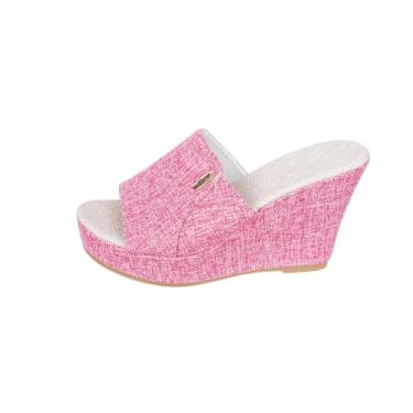 Imagem de Sandália feminina moderna casual peep toe plataforma sola grossa praia conforto primavera verão, rosa, 38