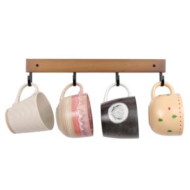 Imagem de SCUNDA Gancho de caneca para parede, ganchos giratórios de 180° para copos, ganchos giratórios de madeira montados na parede para pendurar canecas, chapéus, chaves, utensílios de cozinha, roupão