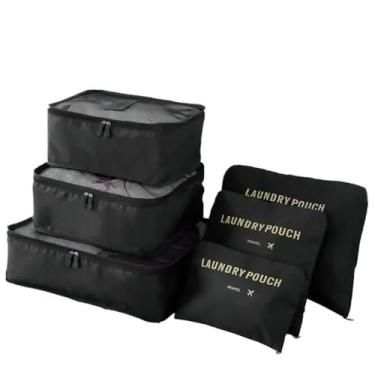 Imagem de Bolsa Organizadoras Para Mala Roupas Bagagem Viagem (Kit 6 Peças Preto)