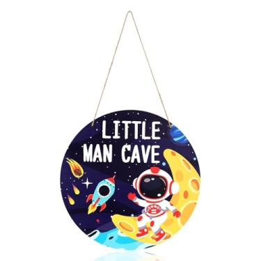 Imagem de Placa Tema Espacial, 30cm Decoração Parede Redonda Pendurada Placa Madeira Tema Astronauta para Quarto Meninos Quarto Bebê Sala Brinquedos Decoração Infantil
